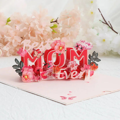 3D Flower Hollow Letter Mothers Day Card, Creative Mother's Day Gift