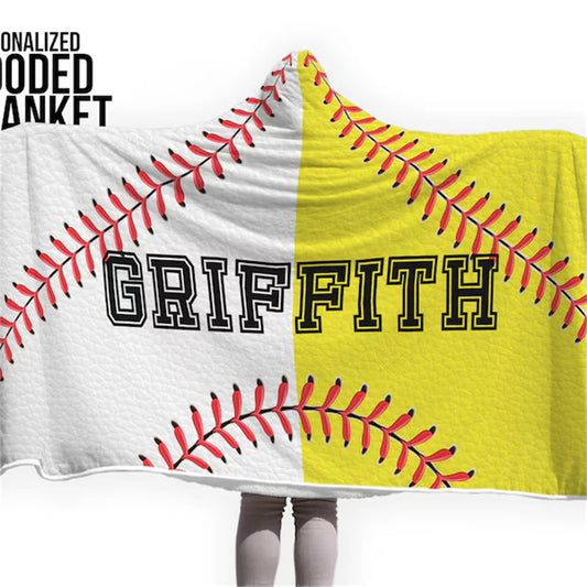Personalized Softball and baseball hooded Blanket High Quality super soft Softball Hooded Blanket, Add your name and number Softball Gift