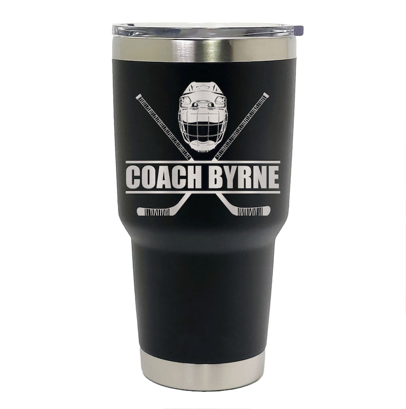 HOCKEY Player Coach Gift - Laser Engraved Tumblers, Straw Mugs with Handle