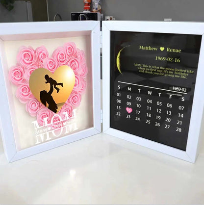 (Mom Photo With Name) With REAL MOON PHASE Anniversary Calendar Custom flower frame