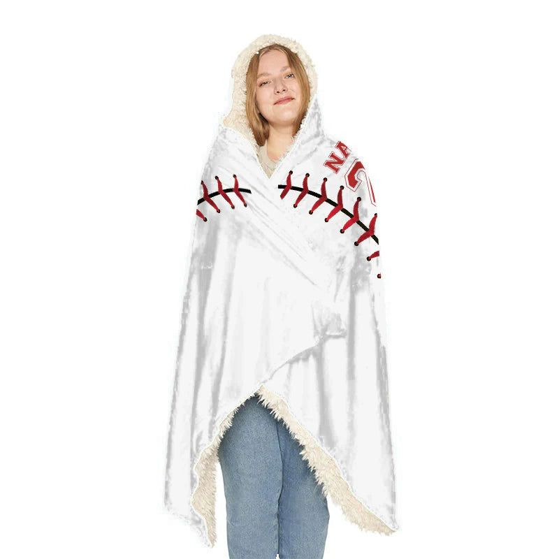 Personalized Baseball Hooded Blanket, Add Your Name and Number