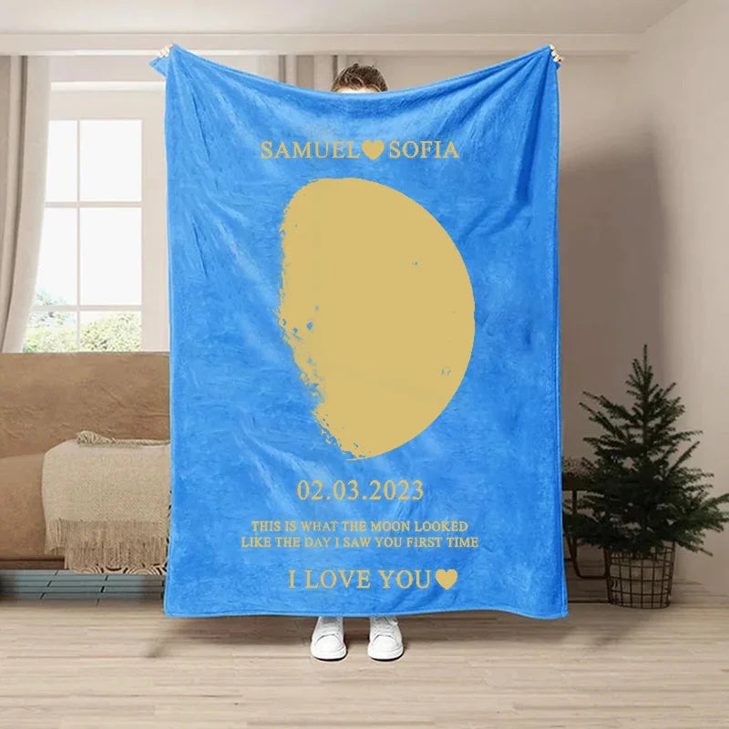 Custom Couple Art Blanket/ REAL MOON PHASE - For Memory Gift