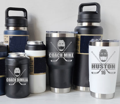 HOCKEY Player Coach Gift - Laser Engraved Tumblers, Straw Mugs with Handle