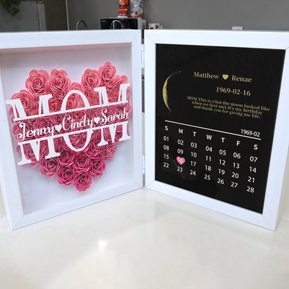 (Mom& Grandma With Name) With REAL MOON PHASE Anniversary Calendar Custom flowers frame