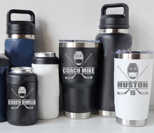 HOCKEY Player Coach Gift - Laser Engraved Tumblers, Straw Mugs with Handle