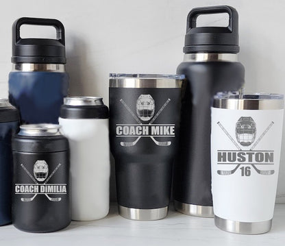 HOCKEY Player Coach Gift - Laser Engraved Tumblers, Straw Mugs with Handle