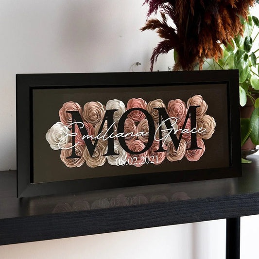 Personalized Mom Flower Shadow Box With Kids Name