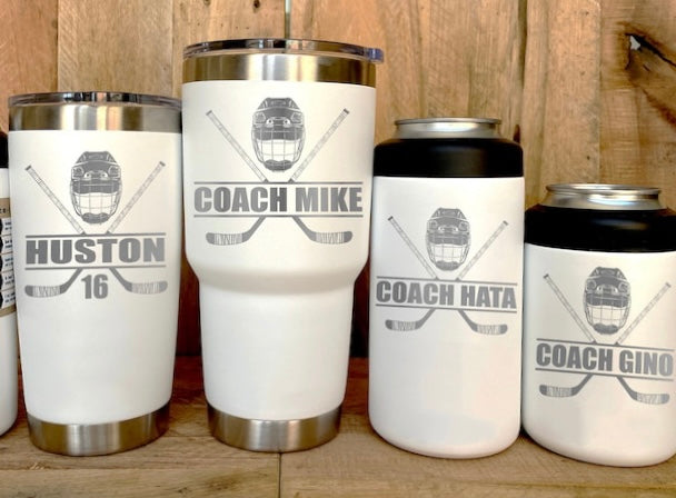 HOCKEY Player Coach Gift - Laser Engraved Tumblers, Straw Mugs with Handle