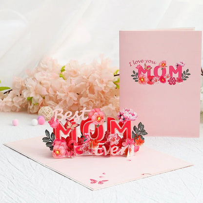 3D Flower Hollow Letter Mothers Day Card, Creative Mother's Day Gift