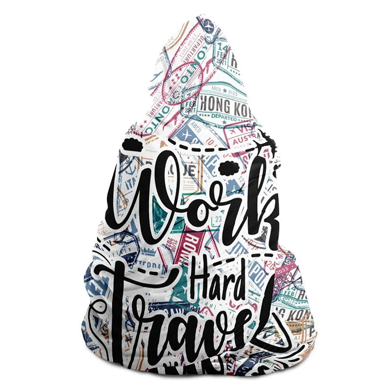 Work Hard Travel Harder Multi Cities and Countries Hooded Blanket