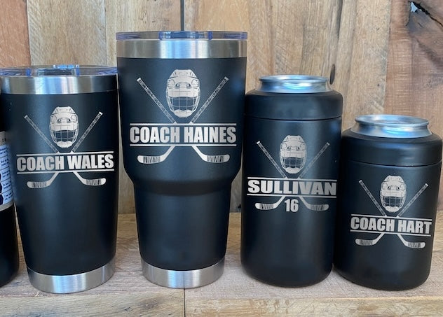 HOCKEY Player Coach Gift - Laser Engraved Tumblers, Straw Mugs with Handle