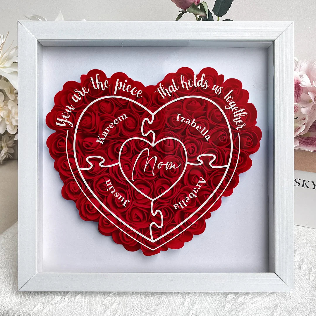 You Are The Piece That Hold Us Together - Personalized Flower Shadow Box