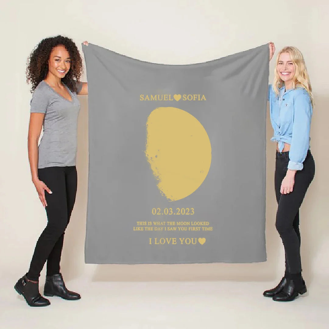 Custom Couple Art Blanket/ REAL MOON PHASE - For Memory Gift