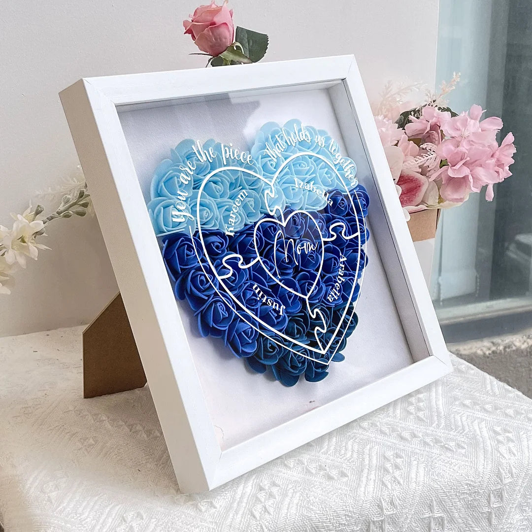 You Are The Piece That Hold Us Together - Personalized Flower Shadow Box