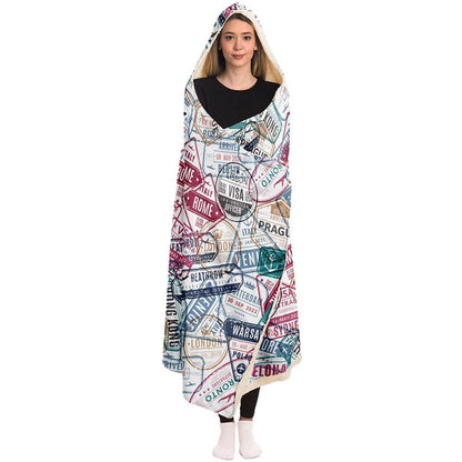 Work Hard Travel Harder Multi Cities and Countries Hooded Blanket