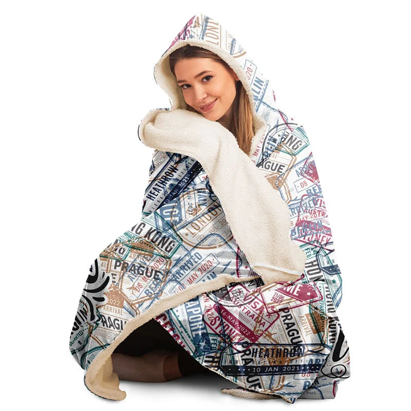 Work Hard Travel Harder Multi Cities and Countries Hooded Blanket