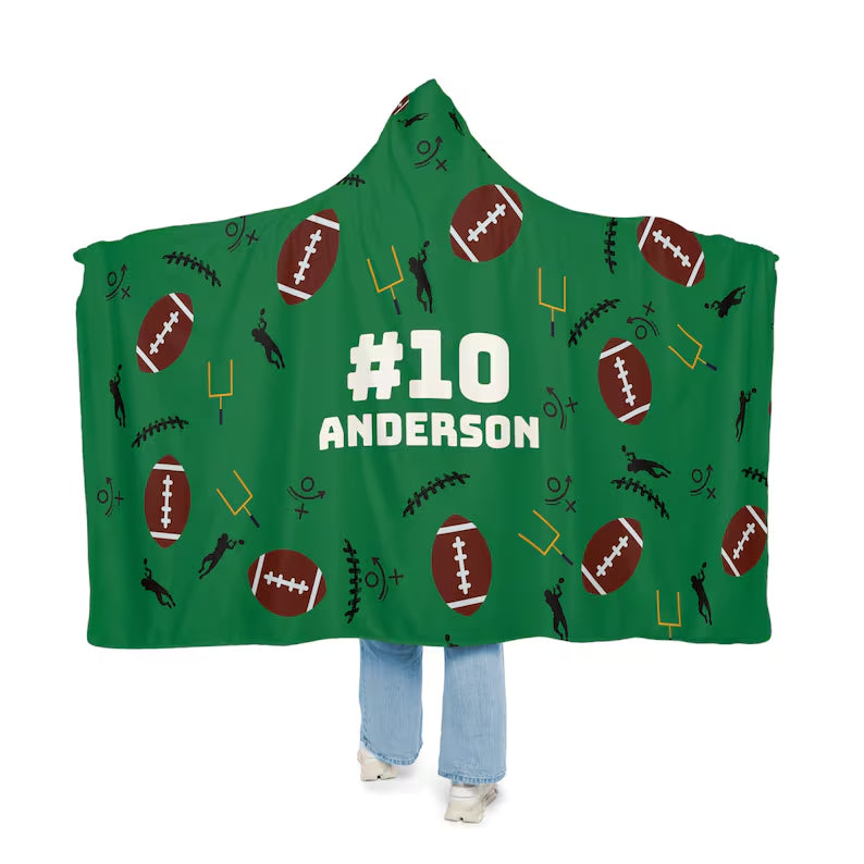 Customizable Football Player Hooded Blanket - Stay Cozy and Stylish at Games! Perfect for Football Season