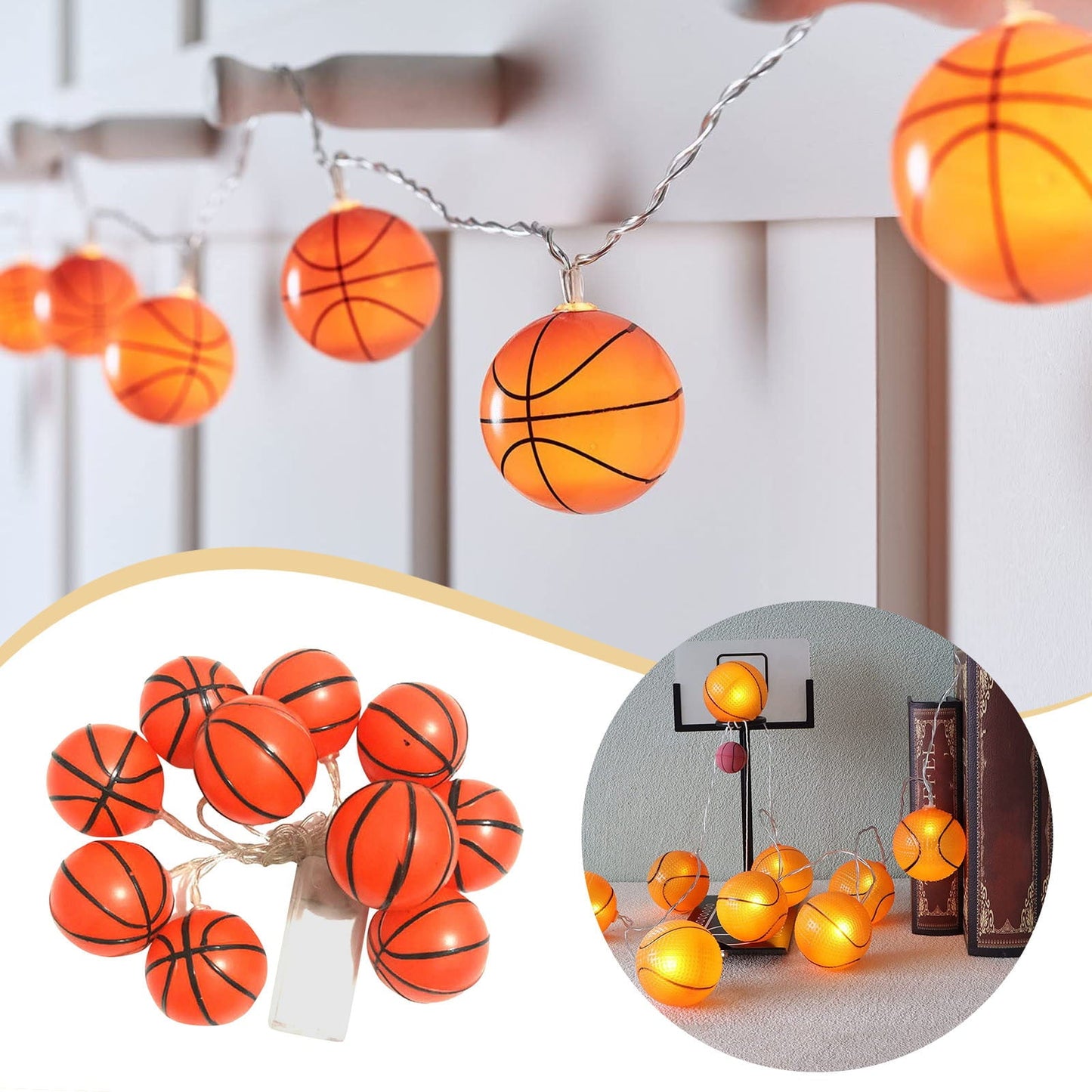 3/5/10M Baseball Basketball Light String Battery Powered 20 LEDs Indoor Decoration