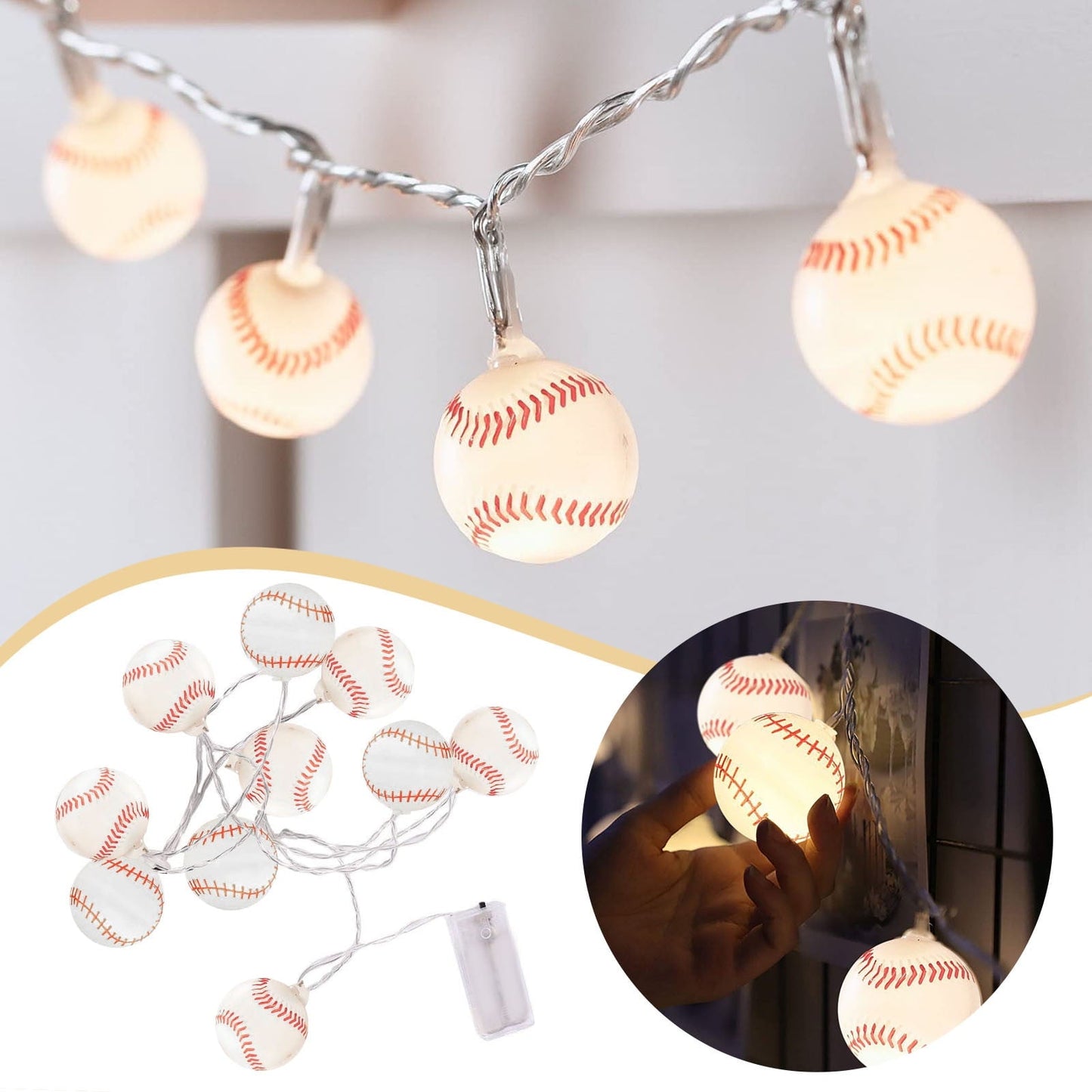 3/5/10M Baseball Basketball Light String Battery Powered 20 LEDs Indoor Decoration