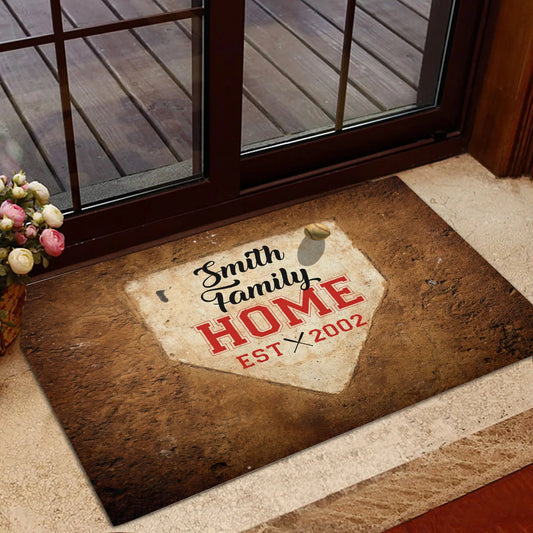 Personalized Baseball Rubber Doormat, Home Plate Baseball Family Sport Welcomeer Indoor Outdoor Door Mat, Home Decor Doormat