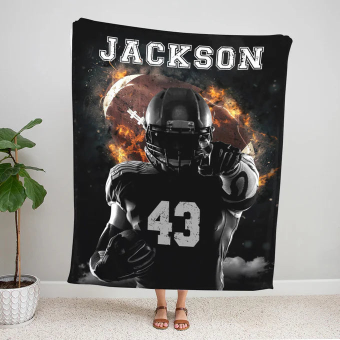 Personalized Name And Number American Football Player Blanket Gift For Football Fan