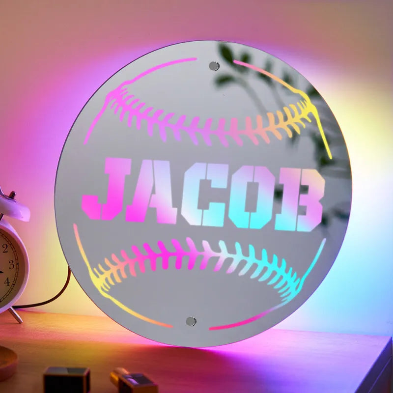 Personalised Name Baseball Mirror Light Gift for Boyfriend