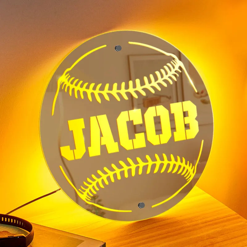 Personalised Name Baseball Mirror Light Gift for Boyfriend