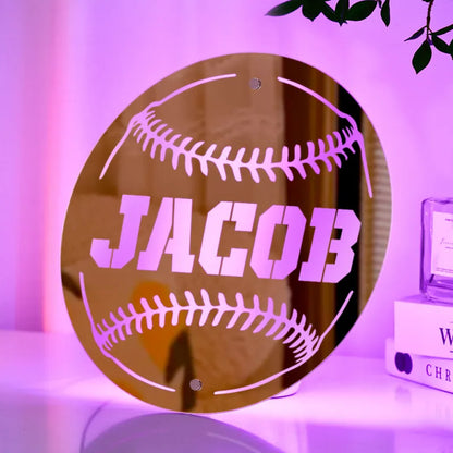 Personalised Name Baseball Mirror Light Gift for Boyfriend