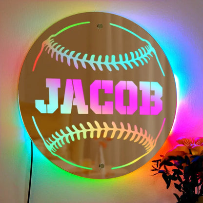 Personalised Name Baseball Mirror Light Gift for Boyfriend