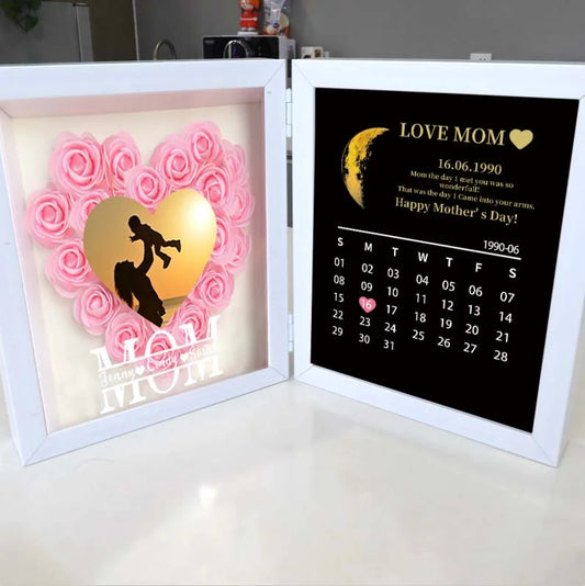 (Mom Photo With Name) With REAL MOON PHASE Anniversary Calendar Custom flower frame