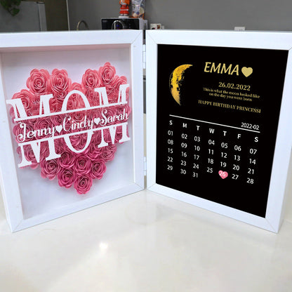 (Mom& Grandma With Name) With REAL MOON PHASE Anniversary Calendar Custom flowers frame