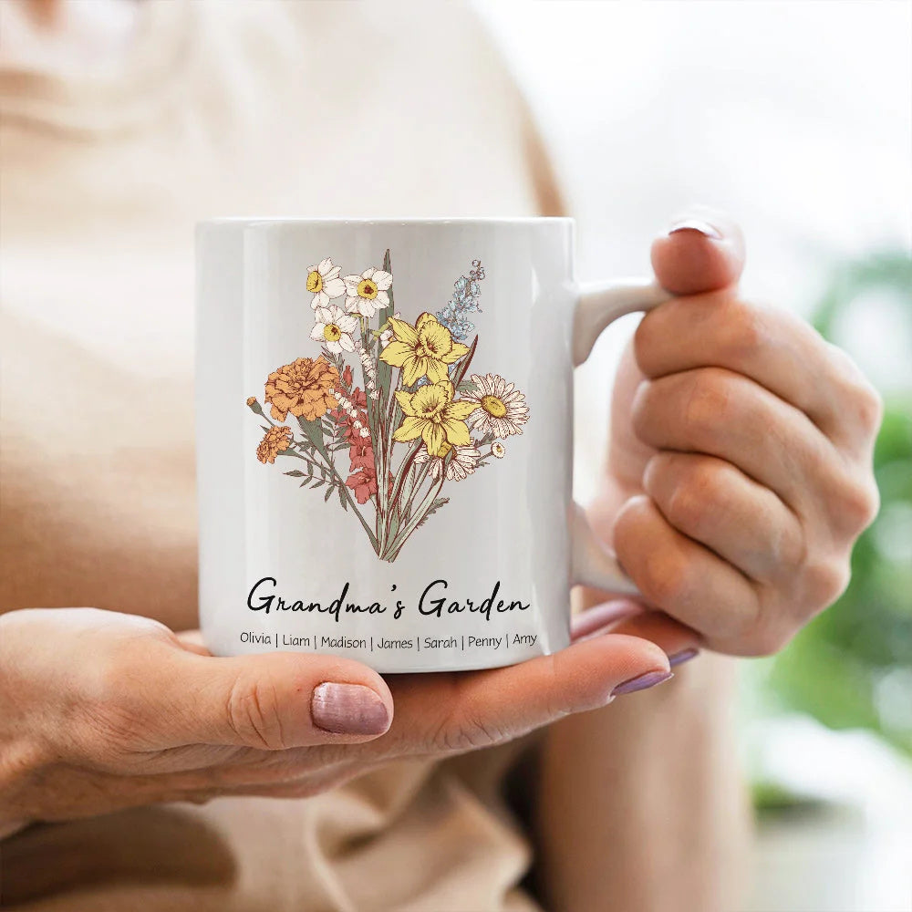 50%OFF⭐️Personalized Birth flower Bouquet Names Mug