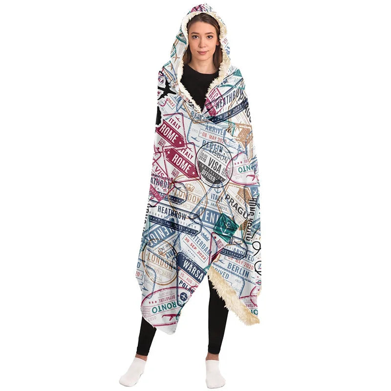 Work Hard Travel Harder Multi Cities and Countries Hooded Blanket