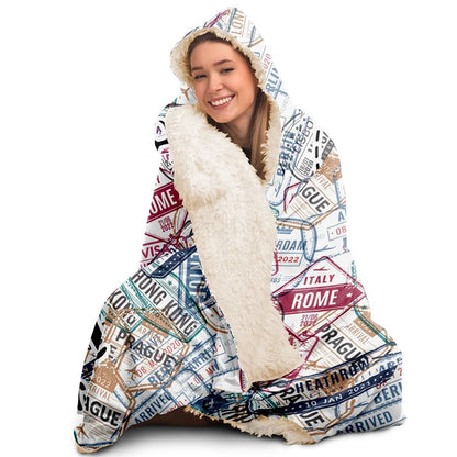 Work Hard Travel Harder Multi Cities and Countries Hooded Blanket