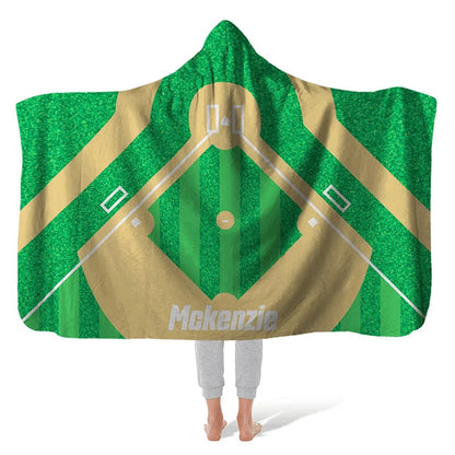 BASEBALL FIELD CAPE – Baseball Hooded Sherpa Fleece Blanket - Baseball Lover Gift