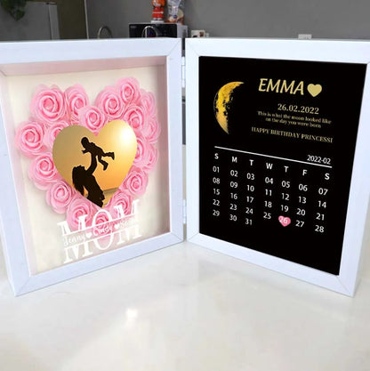 (Mom Photo With Name) With REAL MOON PHASE Anniversary Calendar Custom flower frame