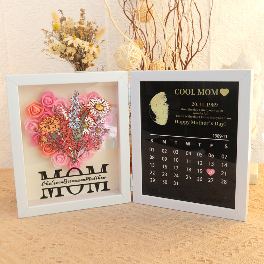 Personalized Birth Flower With REAL MOON PHASE Anniversary Calendar Box