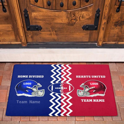 Personalized Football Doormat,  House Divided Hearts United Rugby Doormat, Custom Favorite Team Floormat