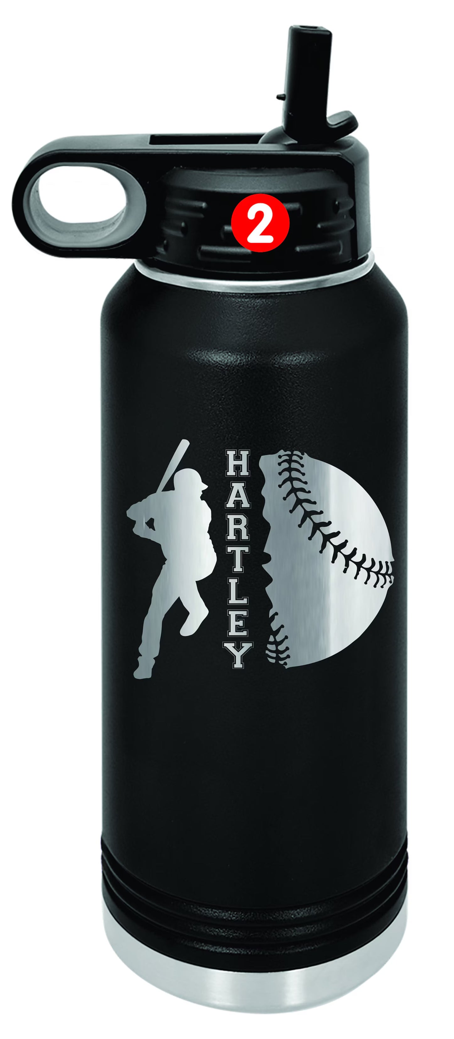 Personalized Baseball Water Bottles - Custom Engraved 32oz Stainless Steel Bottle