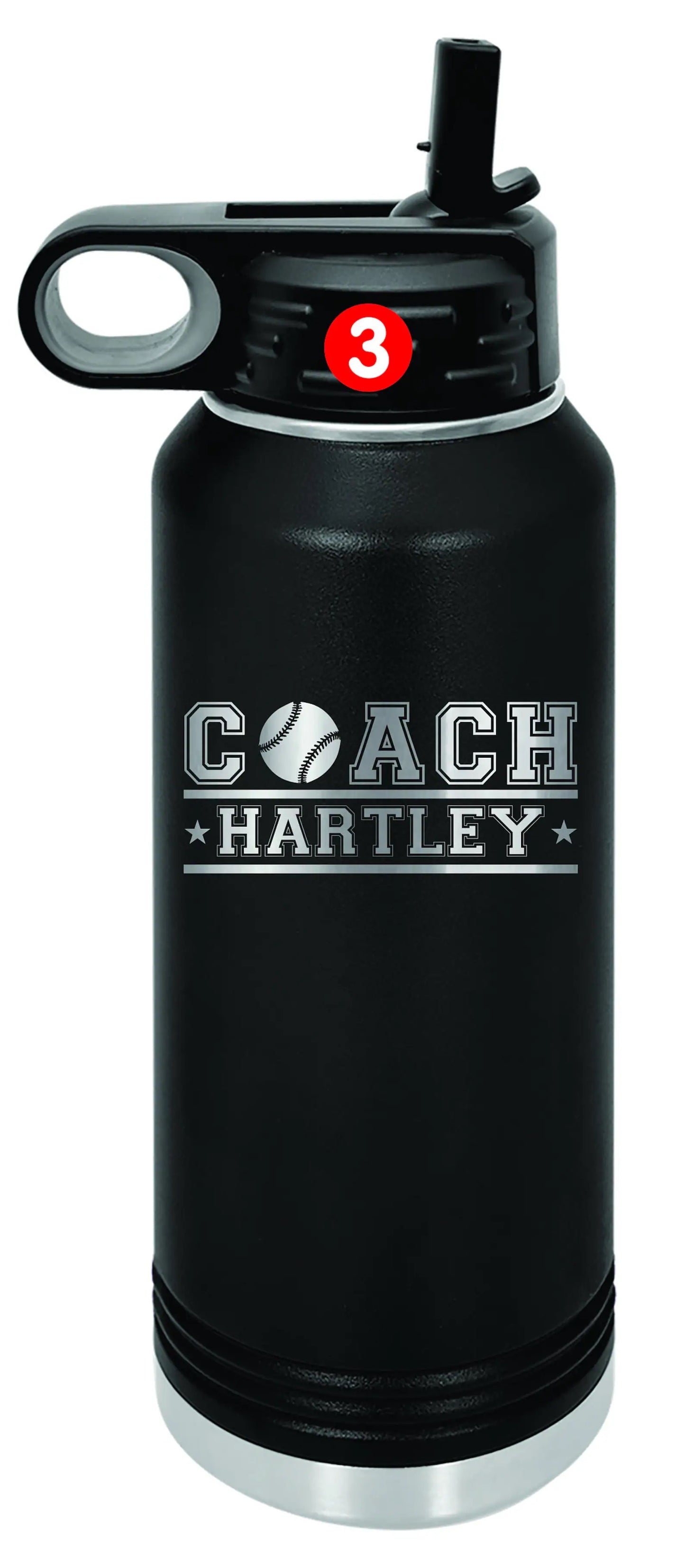 Personalized Baseball Water Bottles - Custom Engraved 32oz Stainless Steel Bottle