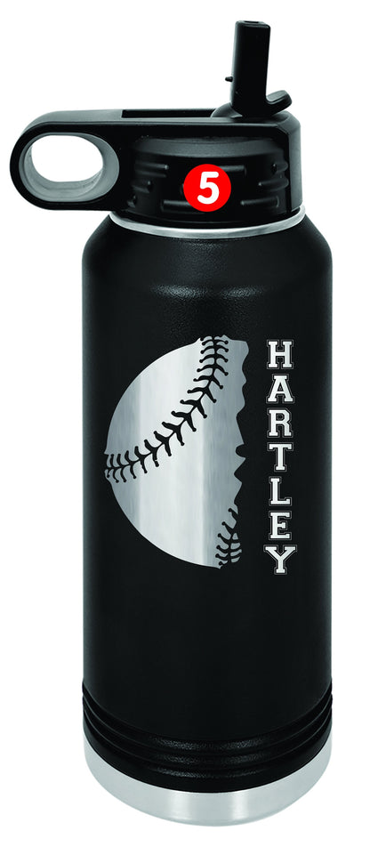 Personalized Baseball Water Bottles - Custom Engraved 32oz Stainless Steel Bottle