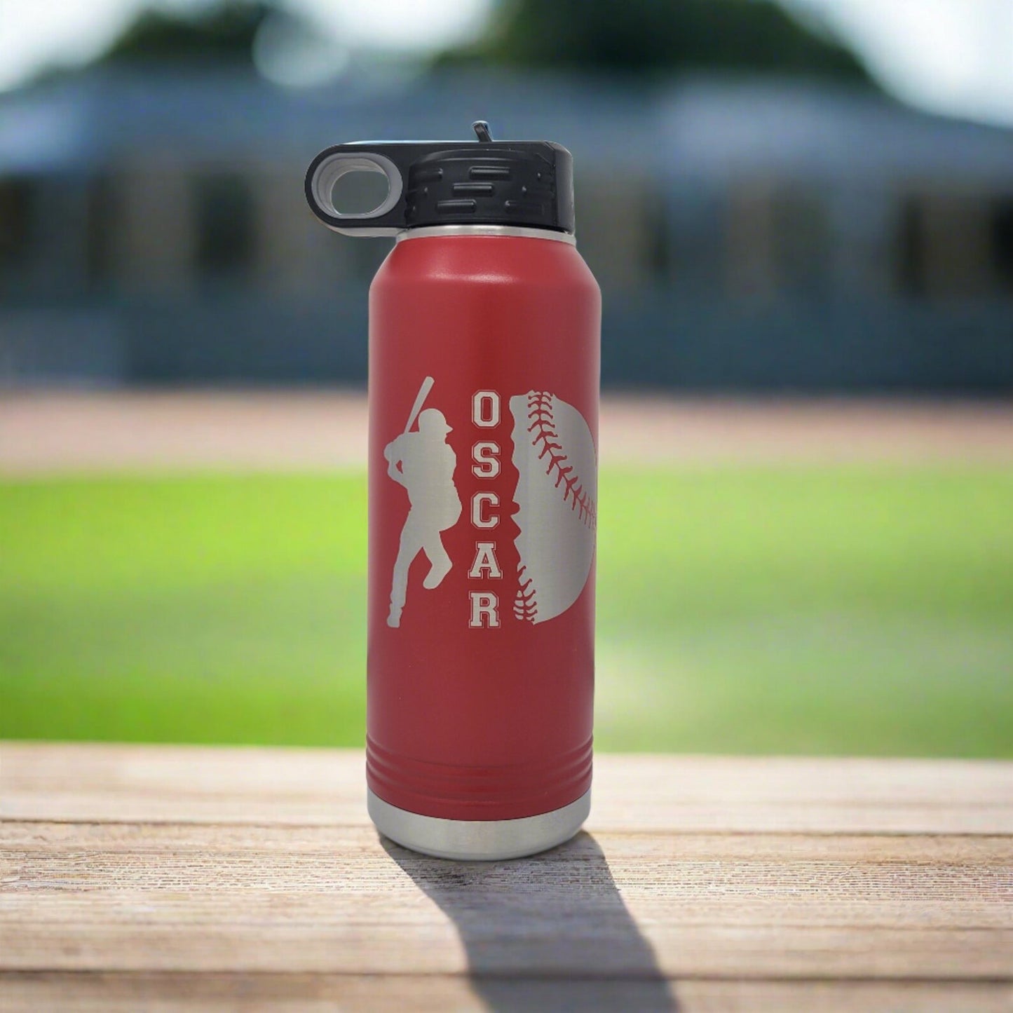 Personalized Baseball Water Bottles - Custom Engraved 32oz Stainless Steel Bottle