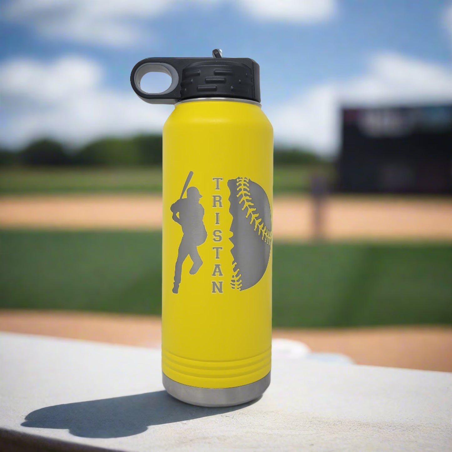 Personalized Baseball Water Bottles - Custom Engraved 32oz Stainless Steel Bottle