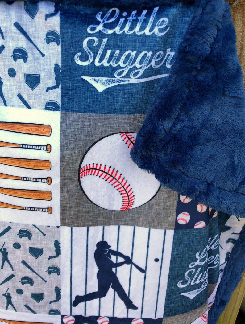 Baseball baby blanket, sports, Little slugger, ball game, toddler nursery, new baby gift