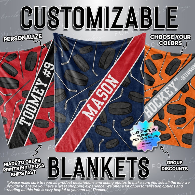 Hockey Pucks Sticks - Custom Name Blanket Personalized