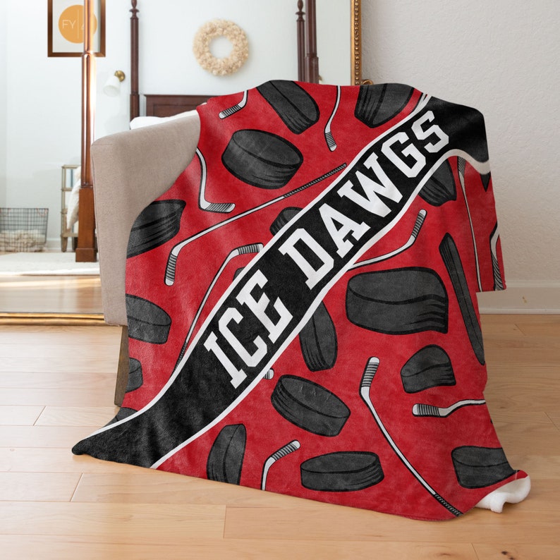 Hockey Pucks Sticks - Custom Name Blanket Personalized