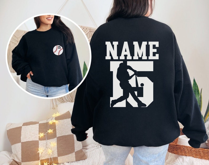 Custom Baseball Sweatshirt with Name and Number, Personalized Baseball Team Gifts, Custom Sports Crewneck