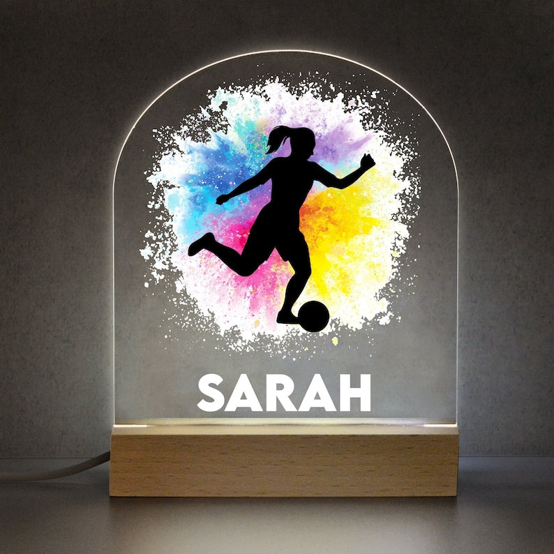 Football Gifts For Girls, Personalised Girls Football Night Light Lamp