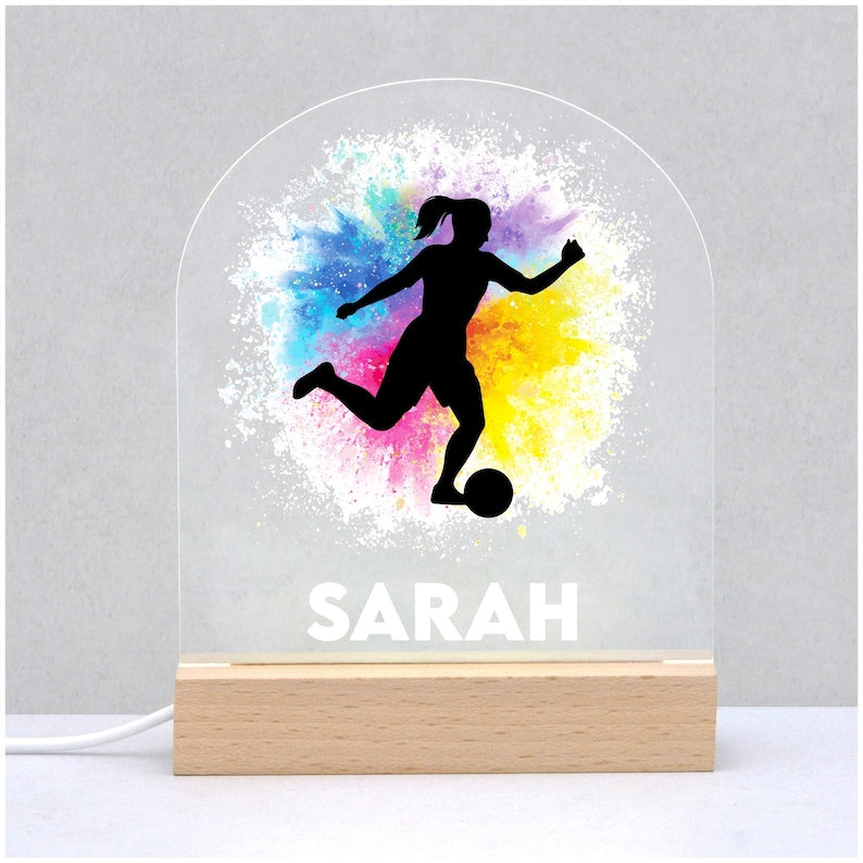 Football Gifts For Girls, Personalised Girls Football Night Light Lamp