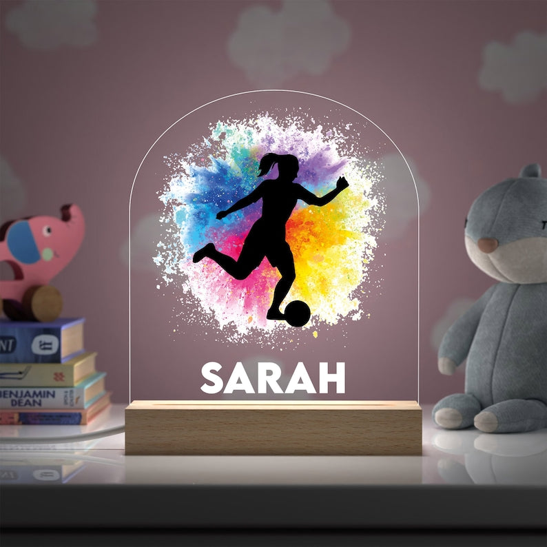 Football Gifts For Girls, Personalised Girls Football Night Light Lamp